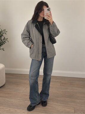 Liz Claiborne Vintage Grey Oversized Utility Jacket Windbreaker M Barn Jacket